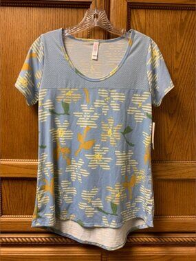 LuLaRoe Women’s Classic T Shirt Blue Yellow Floral Size XS